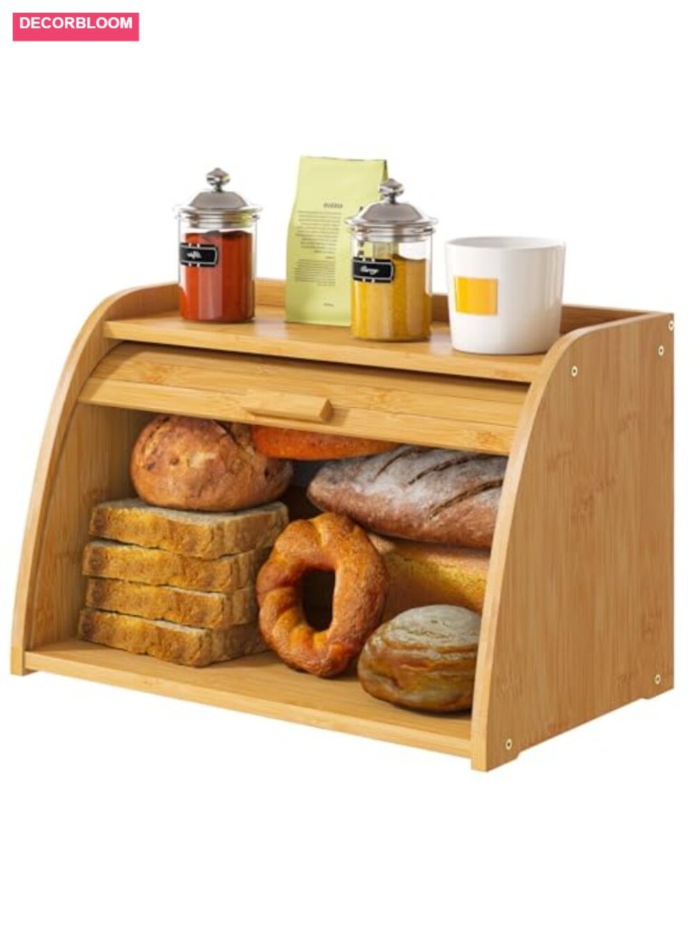 Bamboo Wood Bread Box for Kitchen Countertop, Large Storage Container